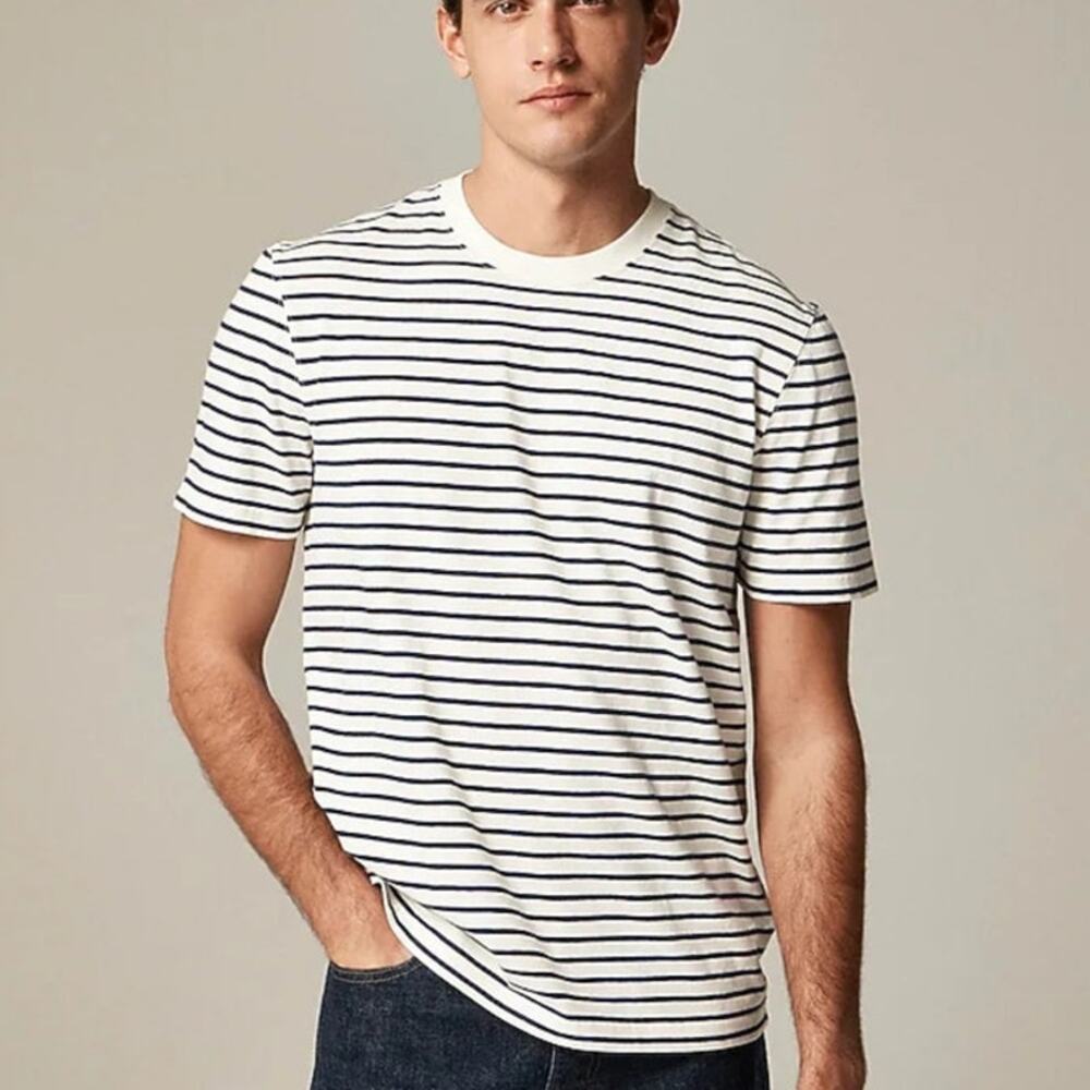 NWOT J. Crew Vintage-Wash Cotton T-Shirt In Stripe Men's T-Shirt Brown Stripes L